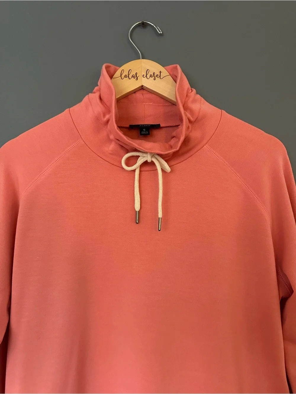J. Crew Coral Cowl-Neck Pullover Sweater With Drawstring Neck Small NWOT